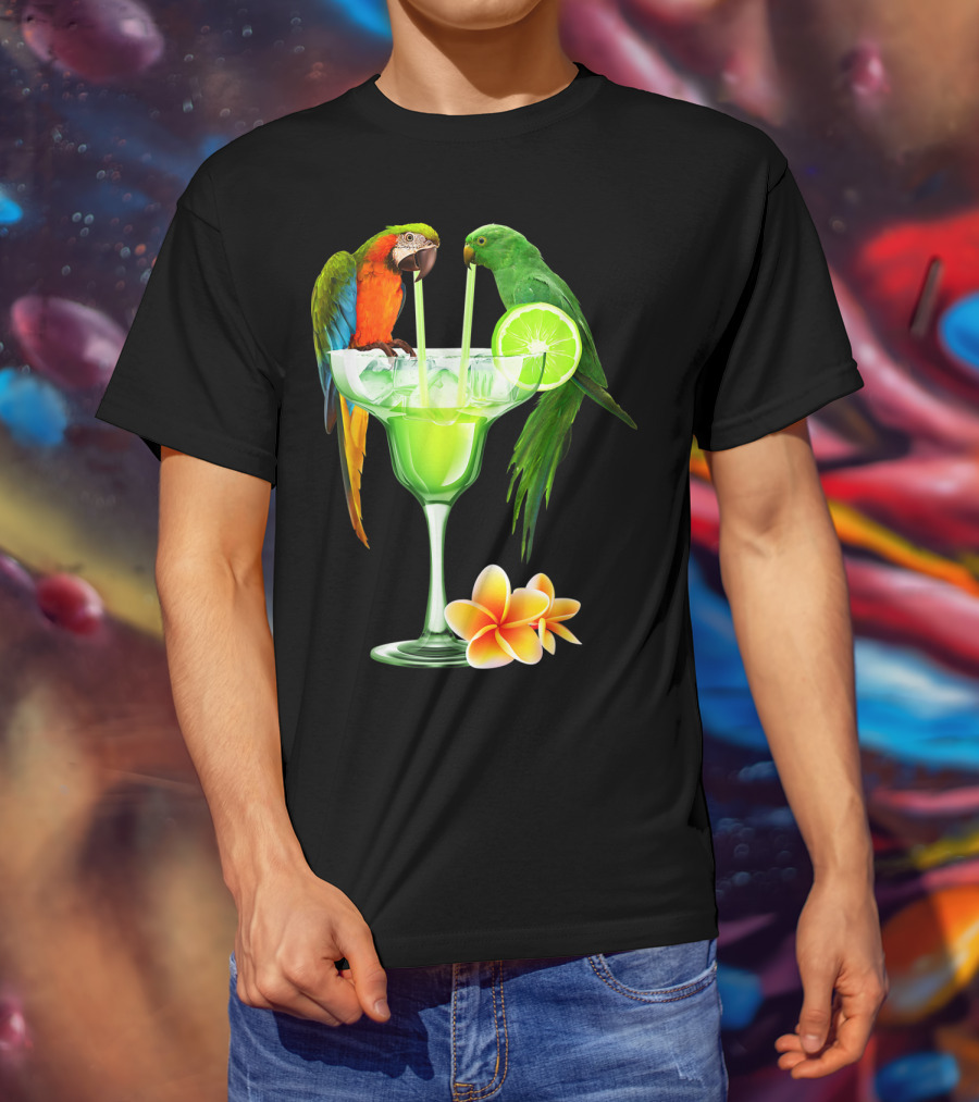 Parrots Enjoying Margaritas With Lime On Tropical Summer Vacation T-Shirt
