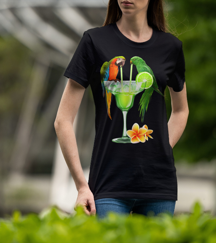 Parrots Enjoying Margaritas With Lime On Tropical Summer Vacation T-Shirt