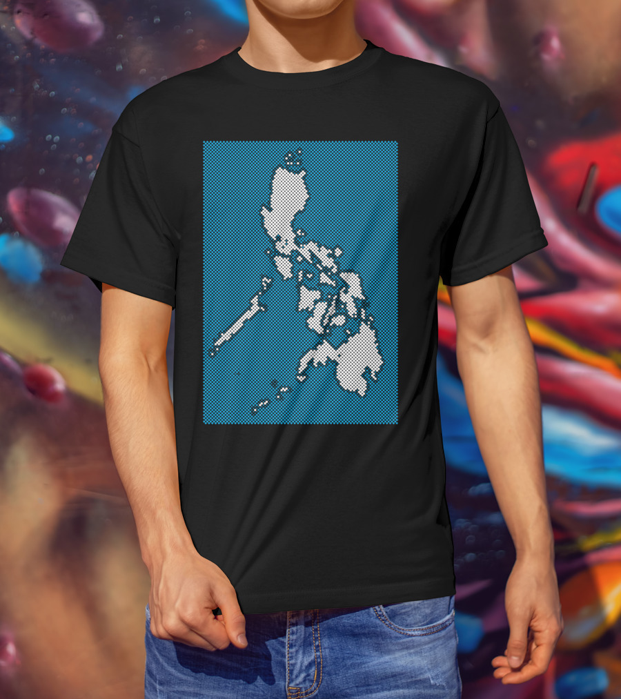 Philippines Map Halftone Blue Background T-Shirt