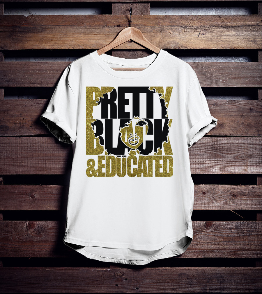 Pretty Black And Educated Queen African Gold Glitters T-Shirt