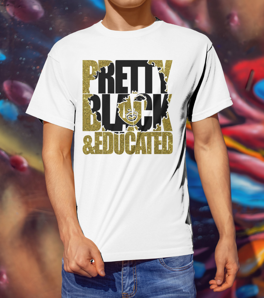 Pretty Black And Educated Queen African Gold Glitters T-Shirt