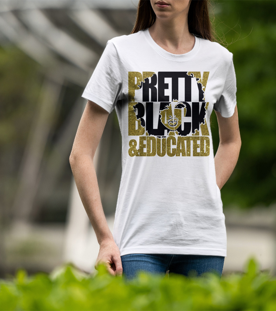 Pretty Black And Educated Queen African Gold Glitters T-Shirt