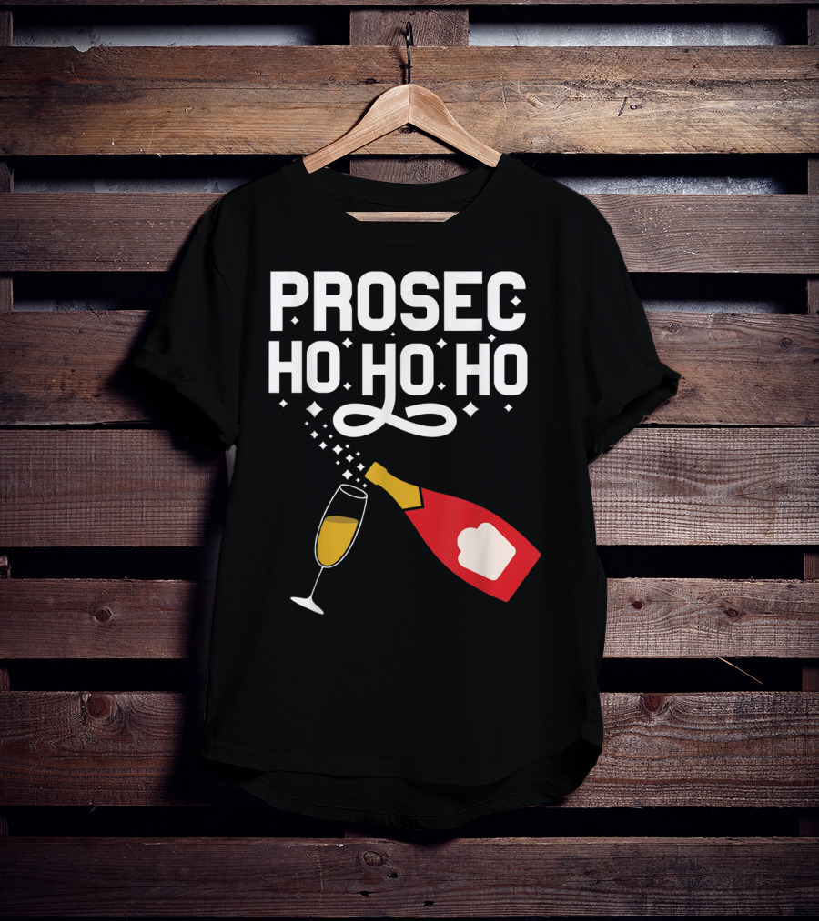 Prosecco Ho Ho Ho Funny Christmas Wine Bottle And Glass T-Shirt