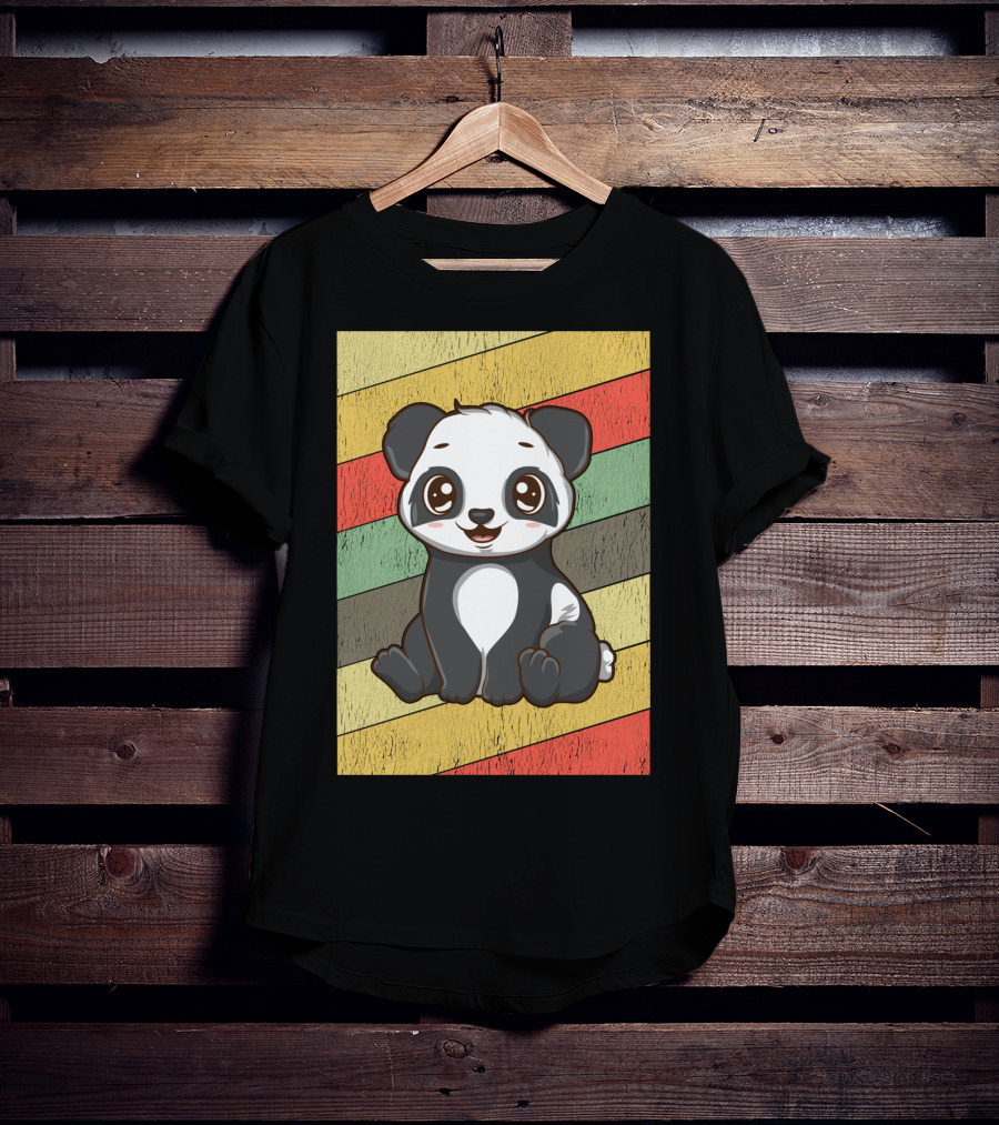Retro Kawaii Panda Bear Vintage Stripe T-Shirt