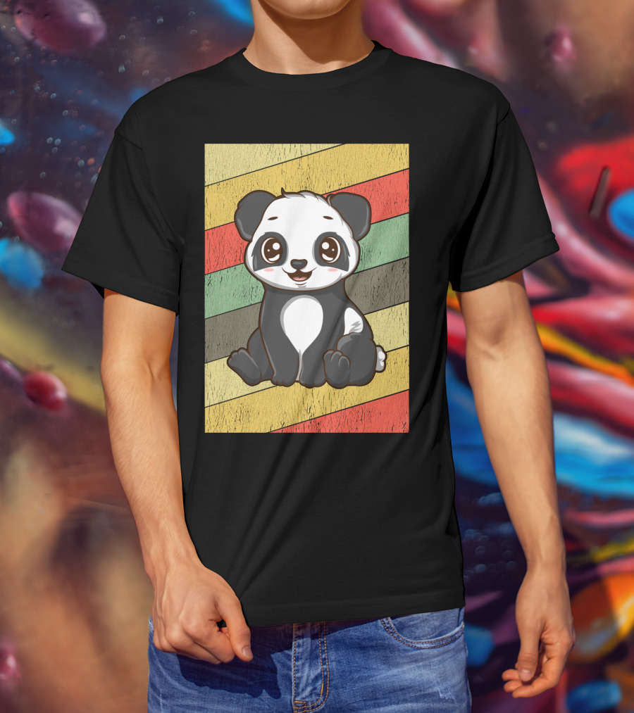 Retro Kawaii Panda Bear Vintage Stripe T-Shirt