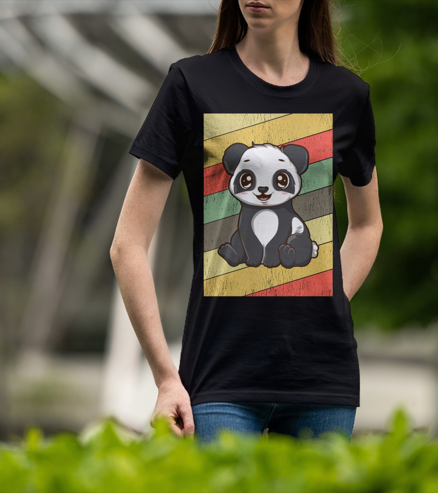 Retro Kawaii Panda Bear Vintage Stripe T-Shirt
