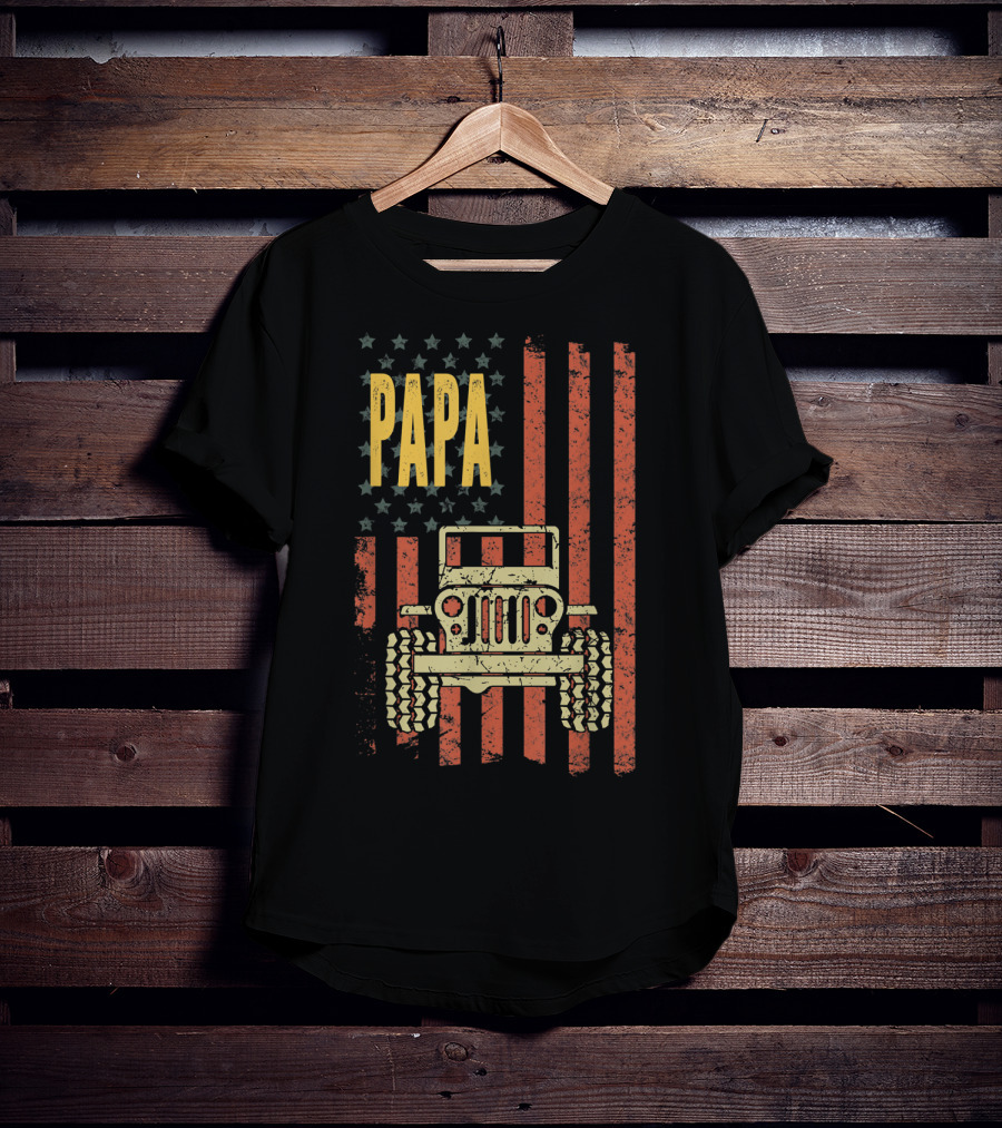Papa American Flag Vintage Jeeps T-Shirt