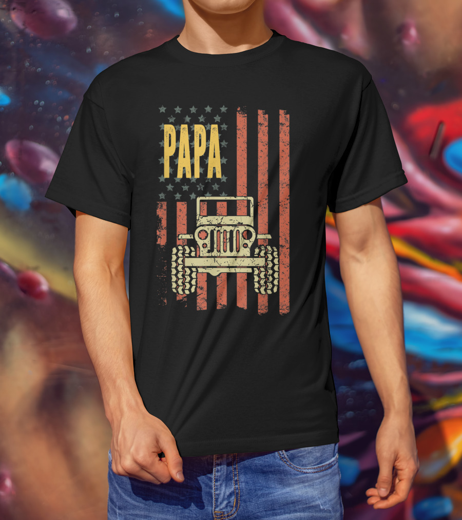 Papa American Flag Vintage Jeeps T-Shirt