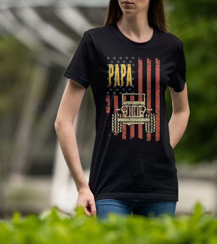Papa American Flag Vintage Jeeps T-Shirt