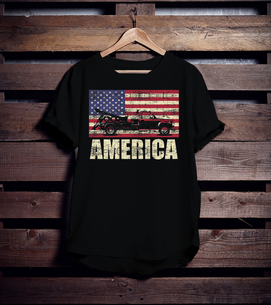 America Tow Truck Patriotic Pickup Flag T-Shirt