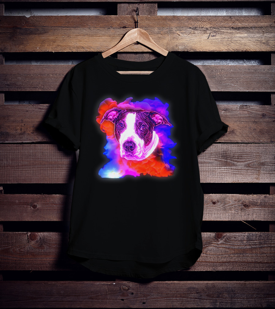 Trippy Animated Augmented Reality Dog With Vivid Colorful Background T-Shirt