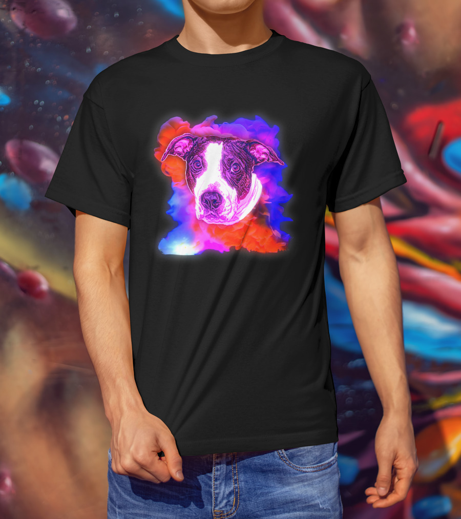 Trippy Animated Augmented Reality Dog With Vivid Colorful Background T-Shirt