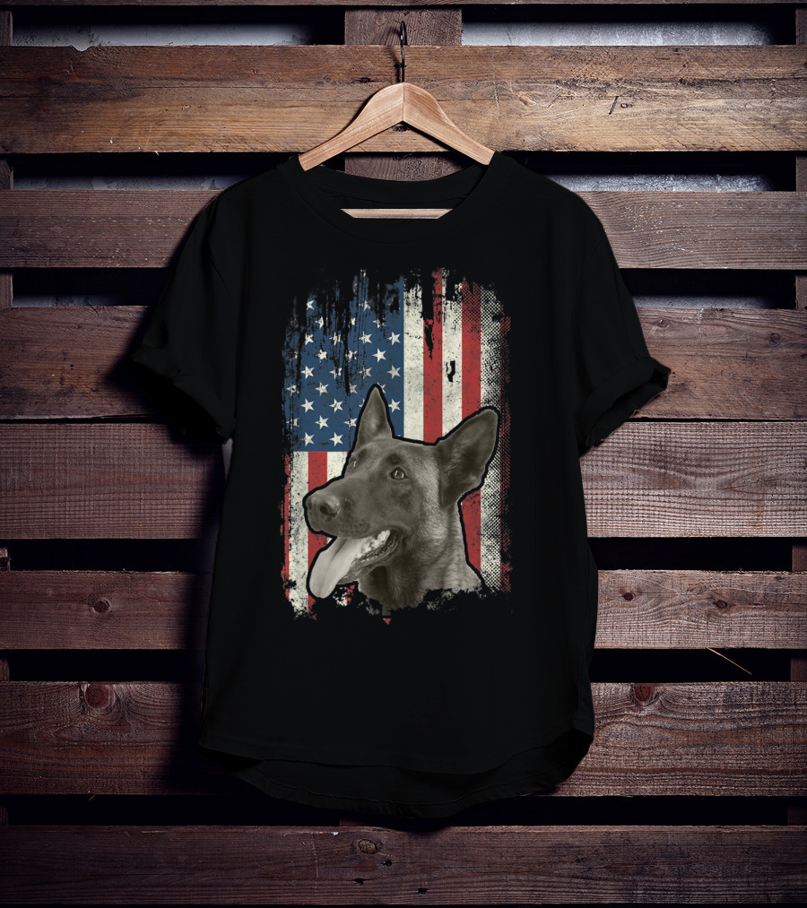 Belgian Malinois Patriotic American Flag USA T-Shirt