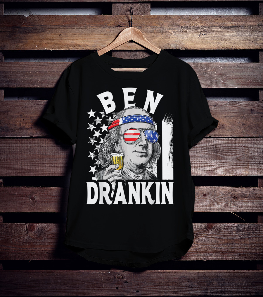 Ben Drankin Benjamin Franklin USA Beer Sunglasses American Flag Headband Stars T-Shirt