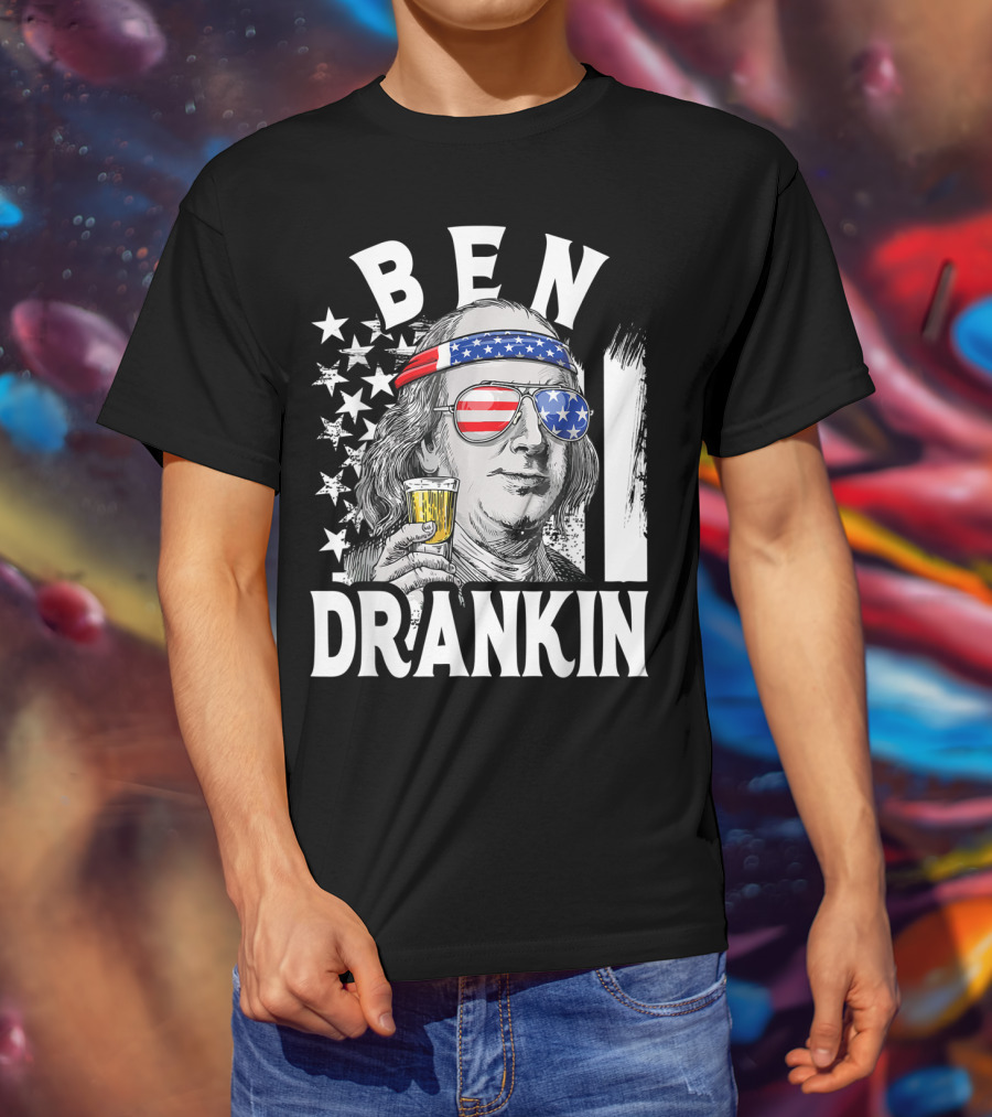 Ben Drankin Benjamin Franklin USA Beer Sunglasses American Flag Headband Stars T-Shirt