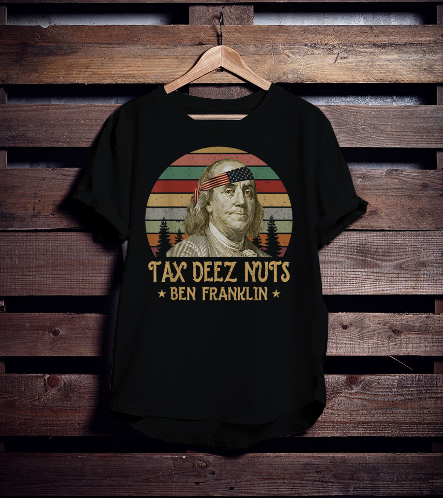 Ben Franklin Tax Deez Nuts American Flag Bandana Retro Stripes T-Shirt
