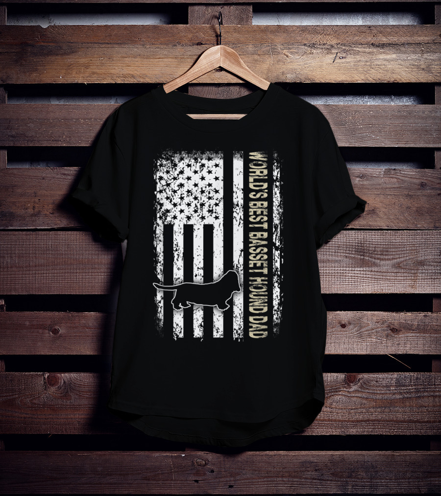 World's Best Basset Hound Dad Patriotic USA Flag T-Shirt