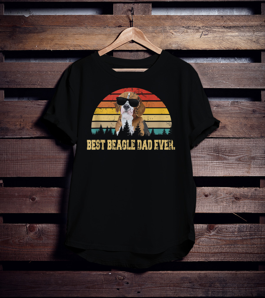 Best Beagle Dad Ever Retro Sunset Fathers Day T-Shirt