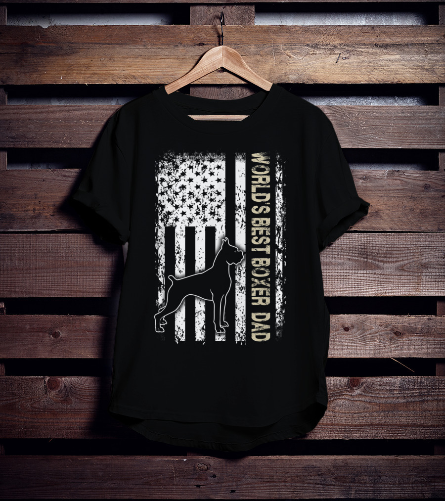 World's Best Boxer Dad Dog Lovers American Flag T-Shirt