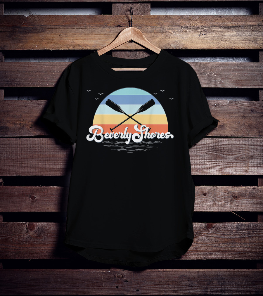 Beverly Shores Indiana Retro Vintage Sunset Paddles And Birds T-Shirt