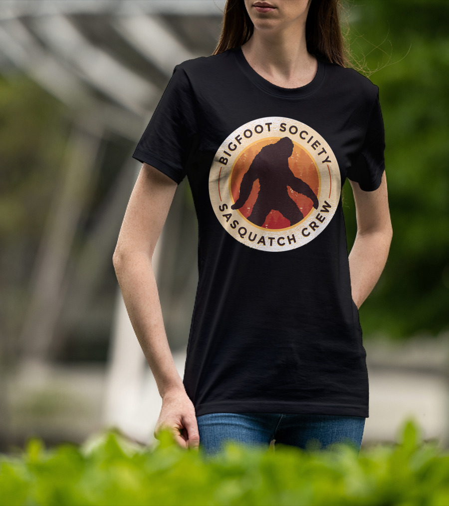 Bigfoot Society Sasquatch Crew Men Women Iconic Forest Emblem T-Shirt
