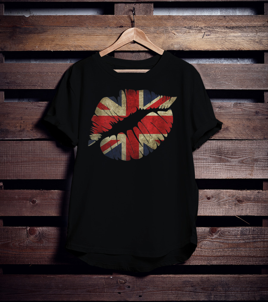 Britain Flag Union Jack Lips UK Kiss T-Shirt