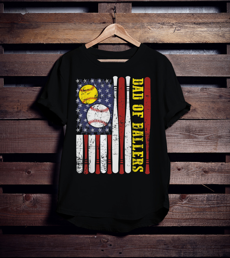 Dad Of Ballers American Flag Baseball Softball T-Shirt