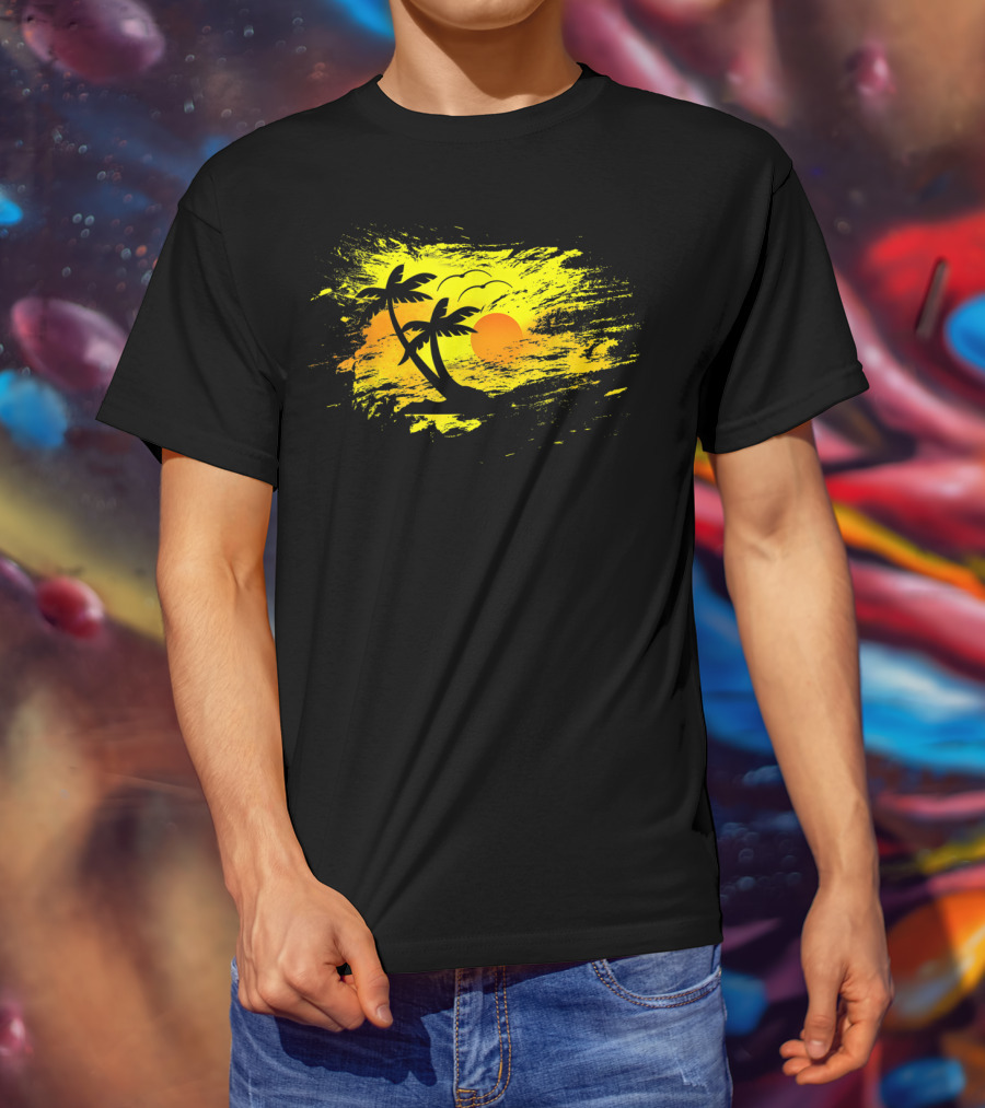 Distressed Palm Trees And Sunset Summer Vacation Scene T-Shirt