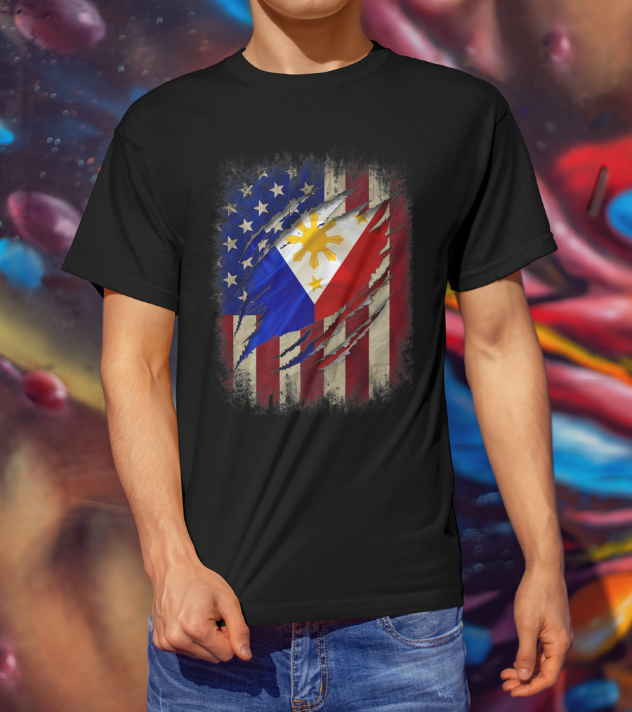 Filipino American Flag With Filipino Blood Inside T-Shirt