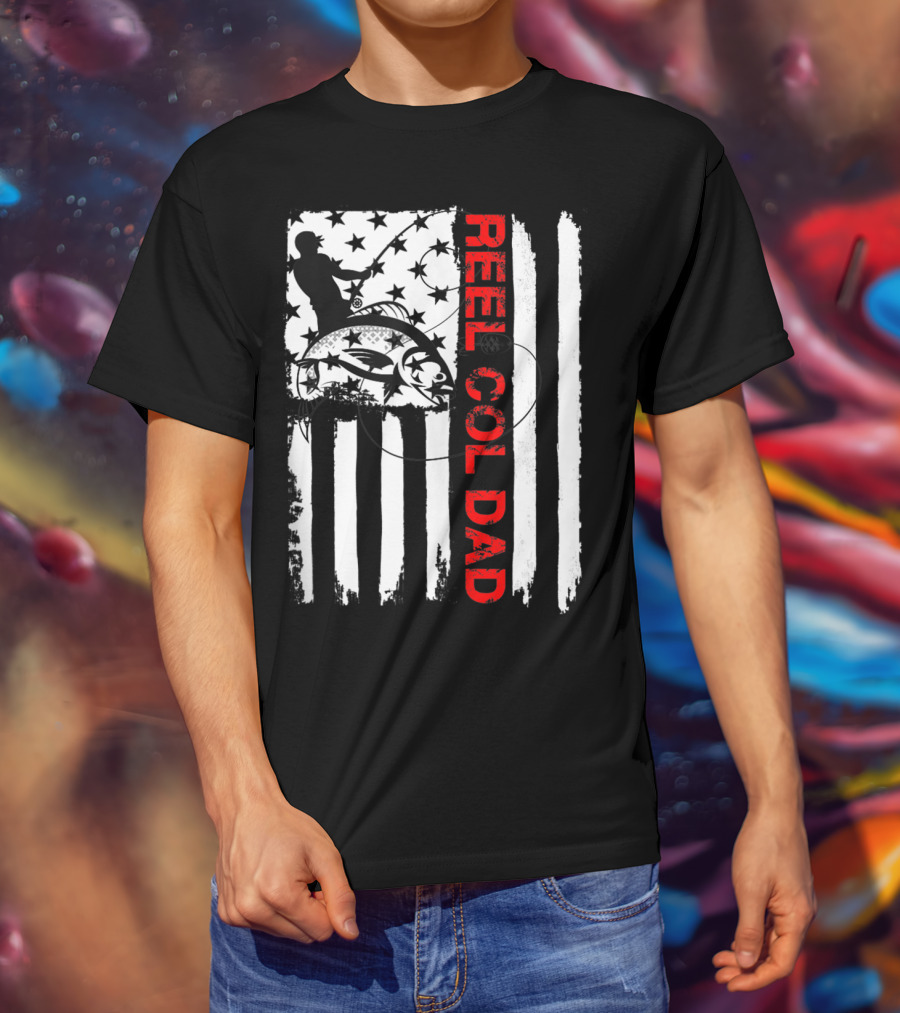 Fishing American Flag Reel Cool Dad T-Shirt