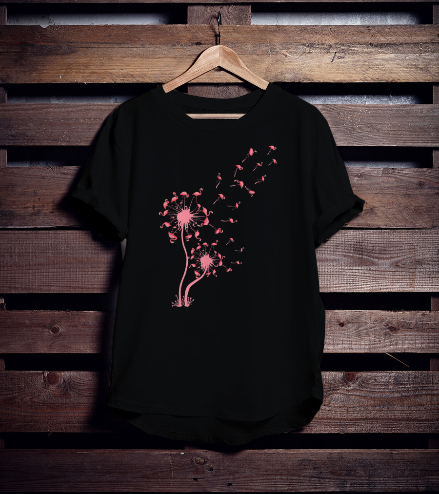 Flamingo Dandelion Flower Blow In The Wind T-Shirt