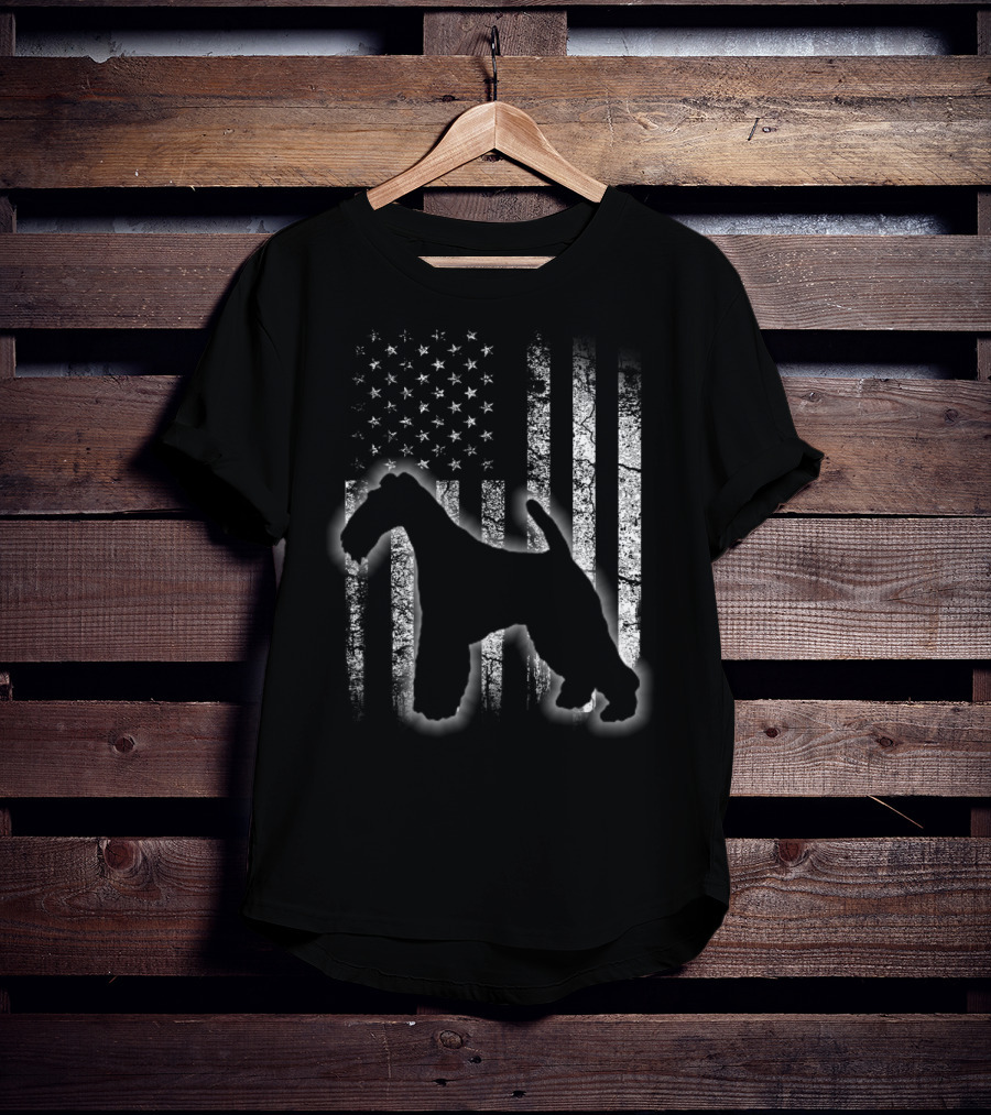 American Flag Wire Fox Terrier Dog Silhouette Love T-Shirt