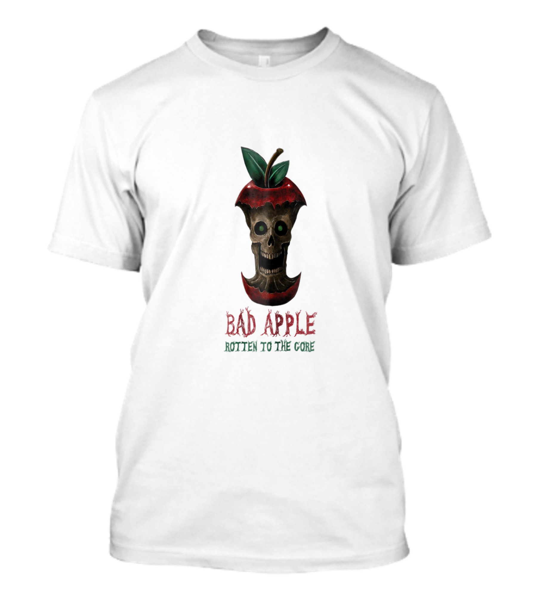 Bad Apple Skull With Rotten To The Core Text T-Shirt
