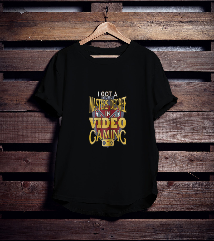 I Got A Masters Degree In Video Gaming With Game Controller Icon And Medal Ribbon Graphics T-Shirt