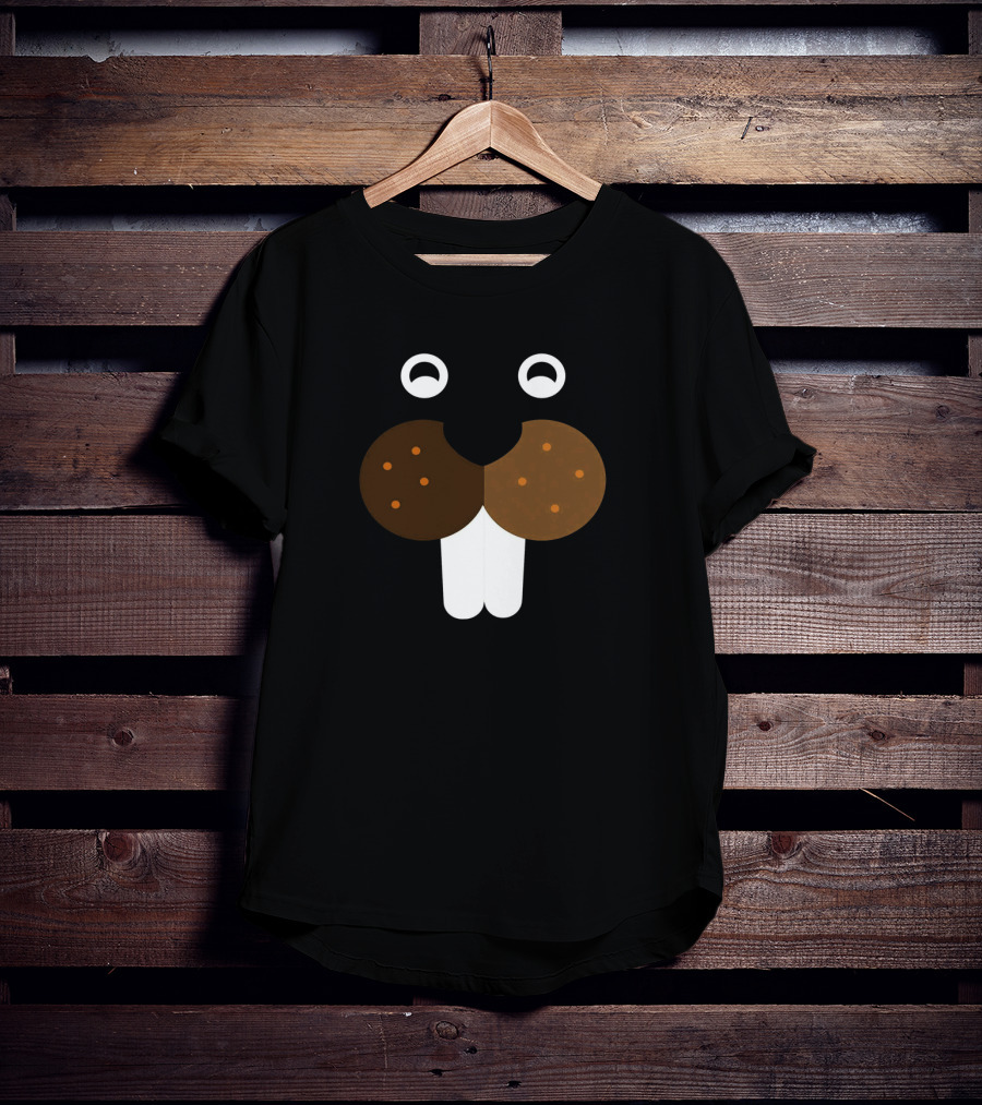 Beaver Face Basic Costume Party W2T Dark Background Simple Animal T-Shirt