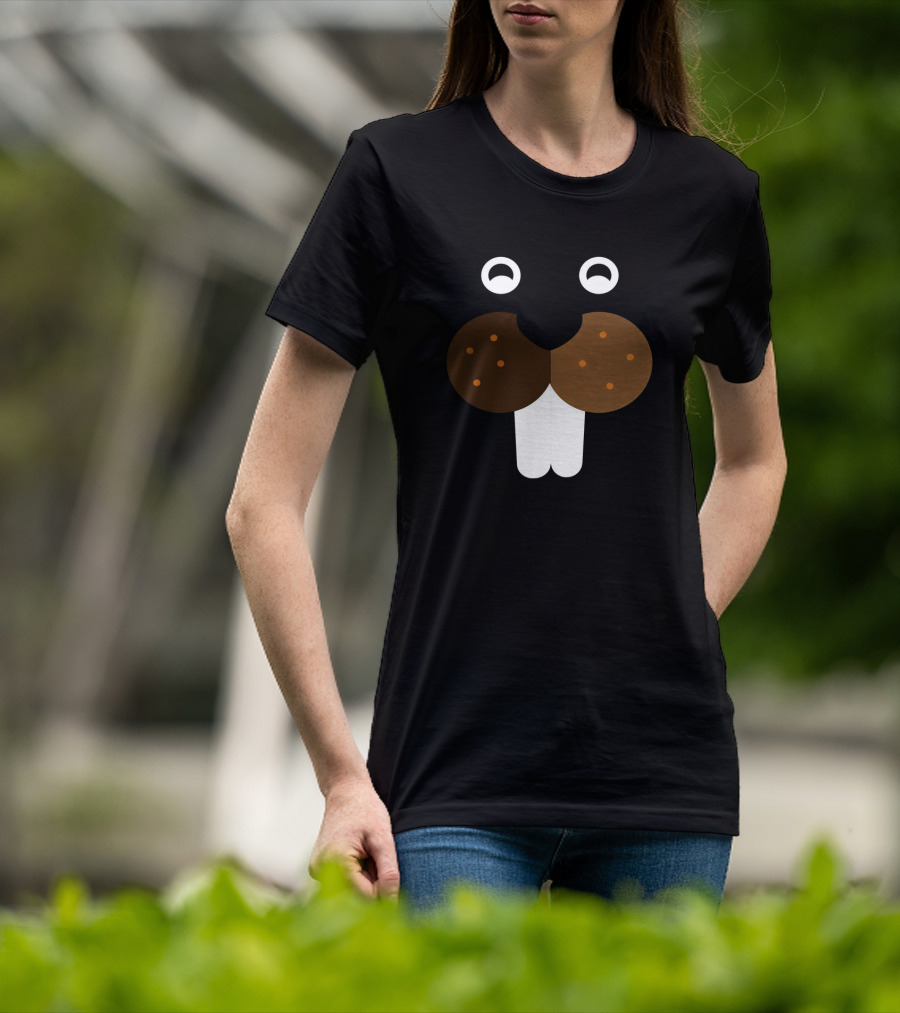 Beaver Face Basic Costume Party W2T Dark Background Simple Animal T-Shirt