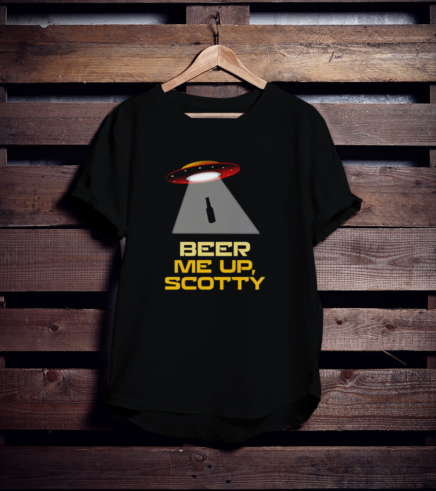 Beer Me Up Scotty UFO Funny Beer Lovers Alien Abduction T-Shirt