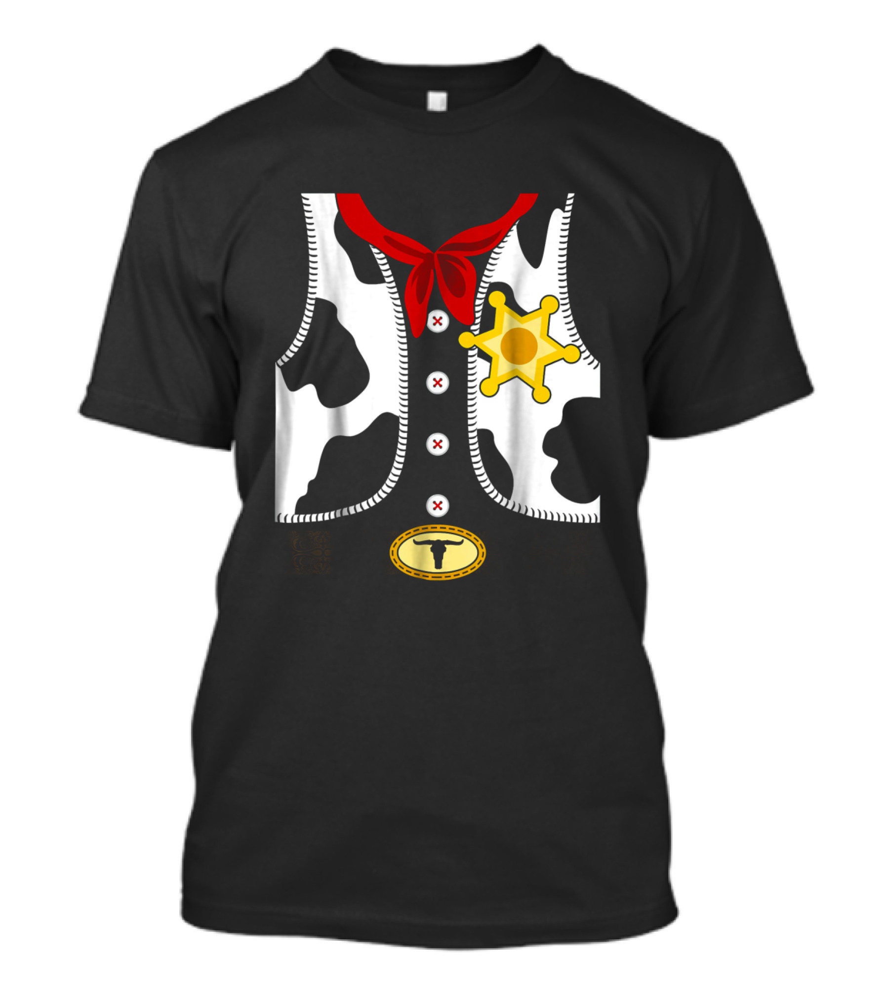 Sheriff Costume Cow Print Vest With Badge And Red Neck Scarf T-Shirt