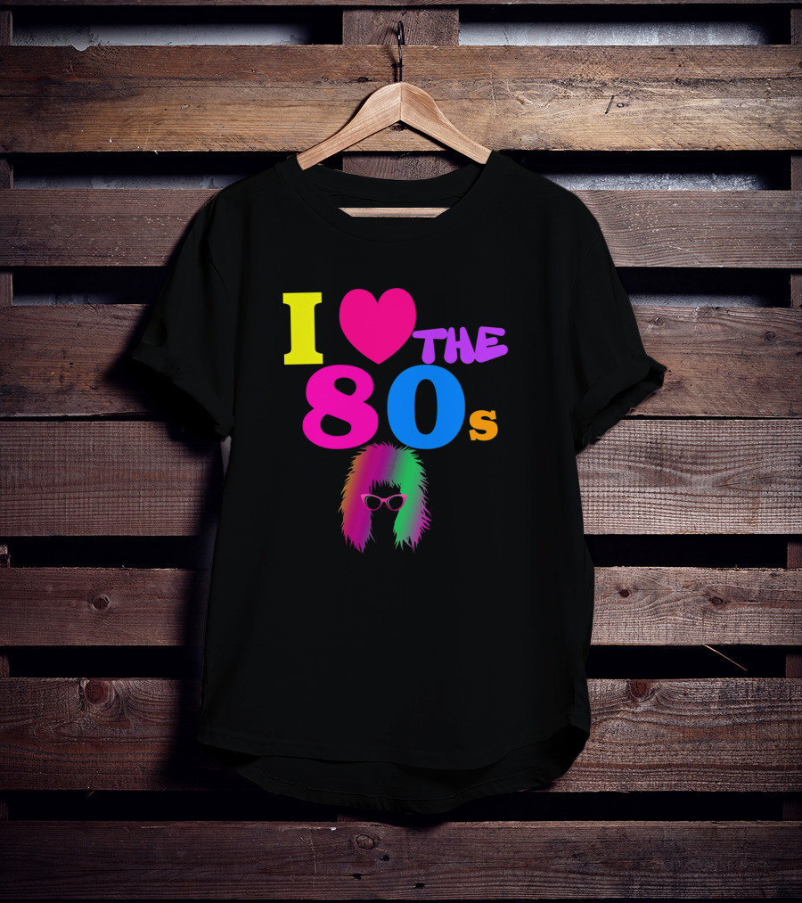 I Love The 80s Neon Heart With Punk Rocker Hair And Sunglasses T-Shirt