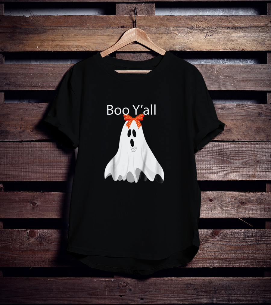 Boo Y'all Cute Halloween Southern Ghost With Bow T-Shirt