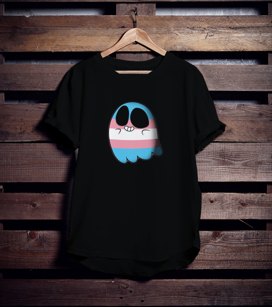 Cute Happy Ghost With Transgender Pride Flag Stripes T-Shirt
