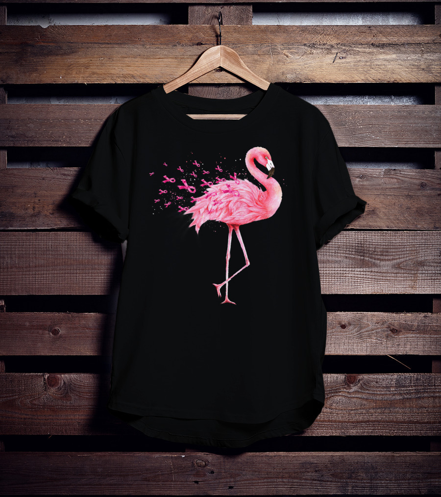 Cute Flamingo Breast Cancer Awareness Pink Ribbon T-Shirt