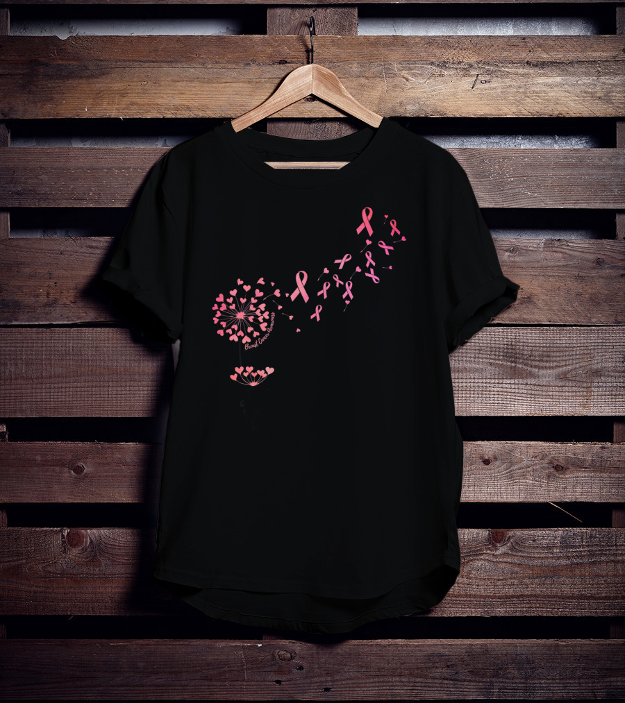 Flower Heart Dandelion Breast Cancer Awareness Ribbons T-Shirt
