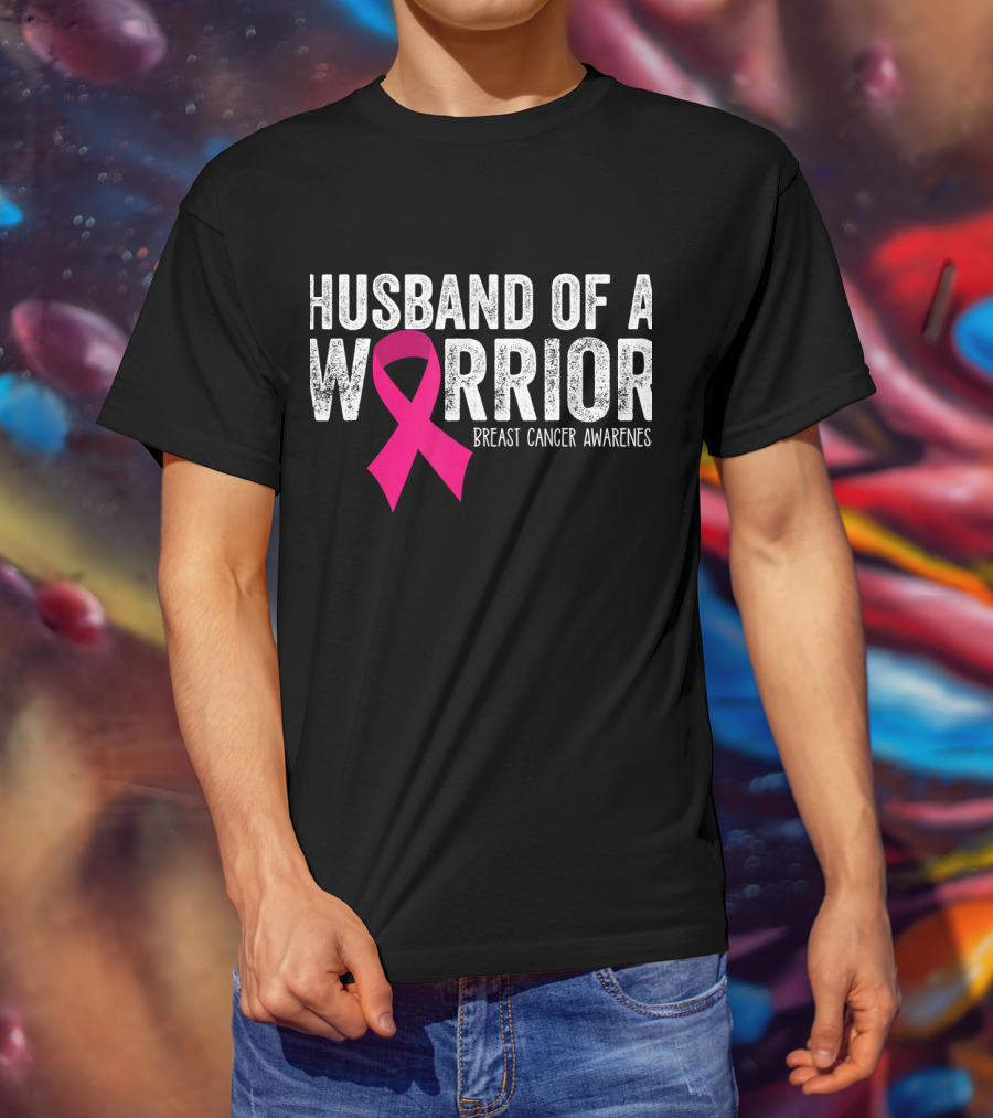 Husband Of A Warrior Breast Cancer Awareness Pink T-Shirt