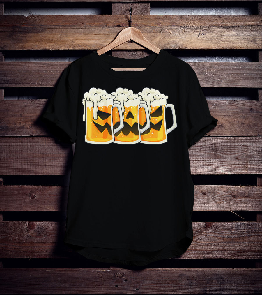Halloween Jack O Lantern Beer Mug Faces T-Shirt