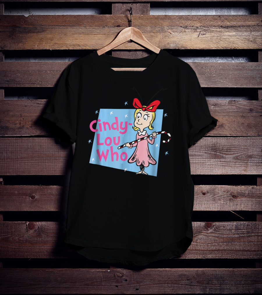 Cindy Lou Who Dr. Seuss Character With Candy Cane And Red Bow T-Shirt