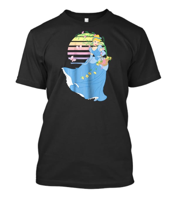 Cinderella Blue Dress Butterfly And Flower Stripe T-Shirt