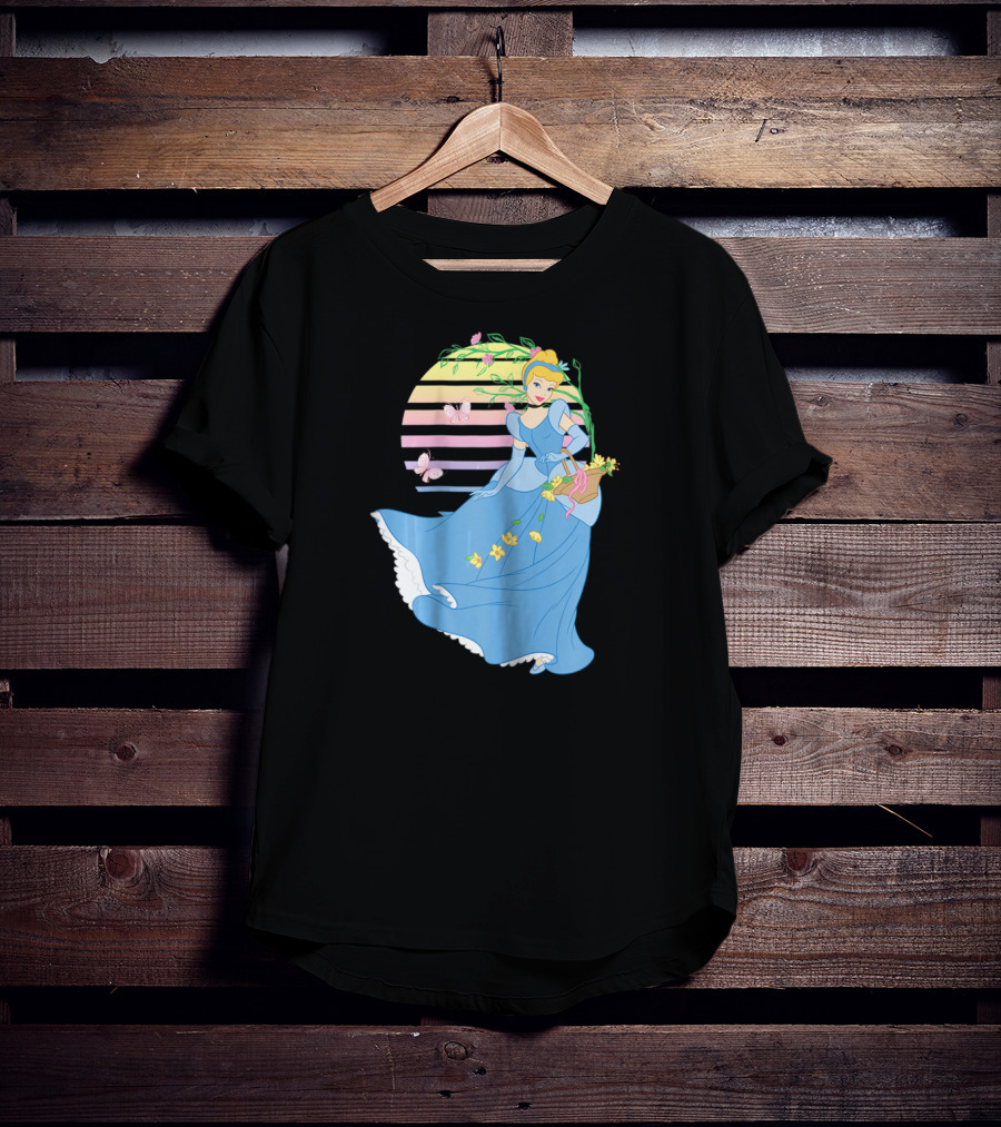 Cinderella Blue Dress Butterfly And Flower Stripe T-Shirt