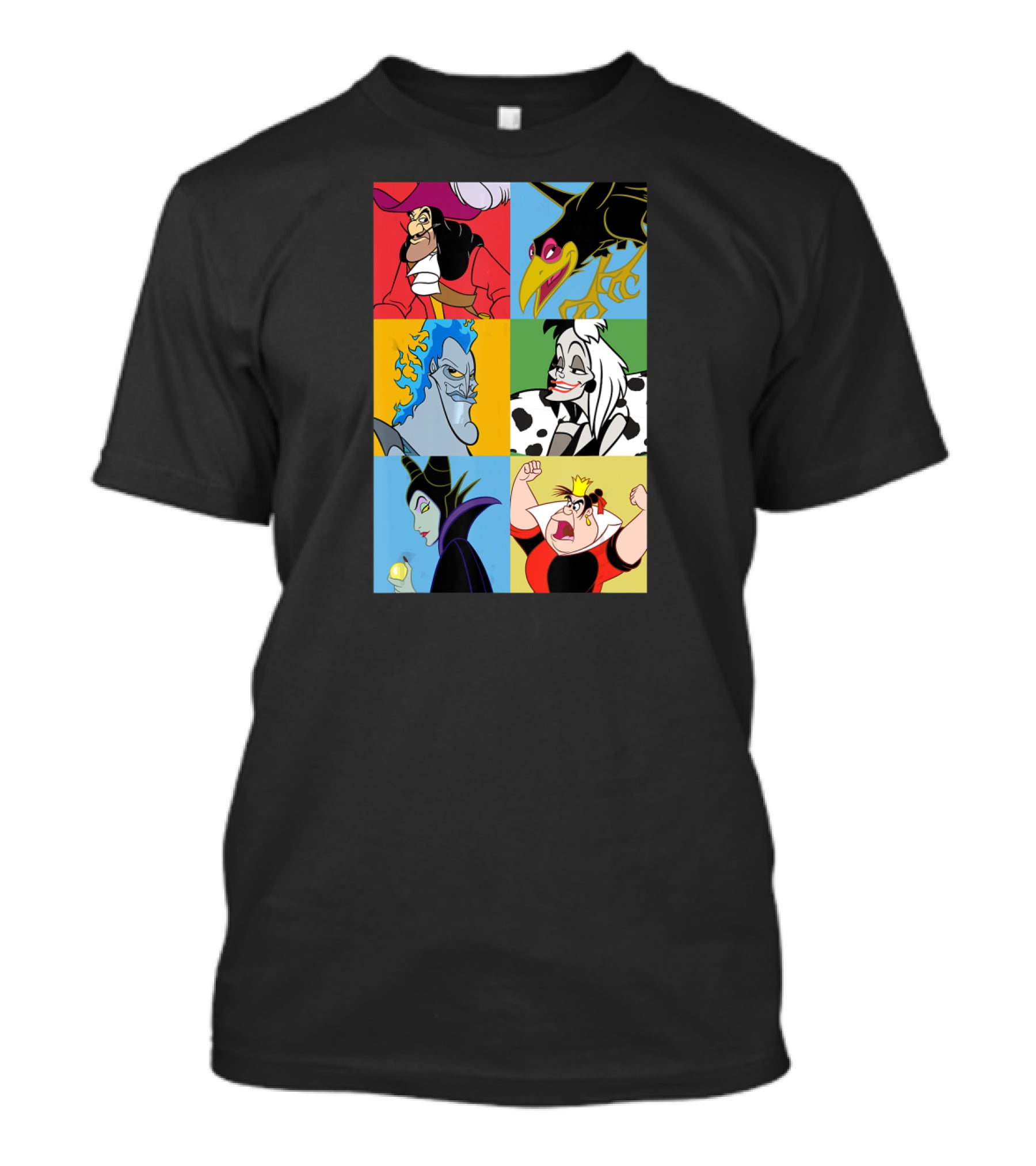 Disney Villains Captain Hook Cruella De Vil Maleficent Hades Queen Of Hearts Diablo Crow T-Shirt