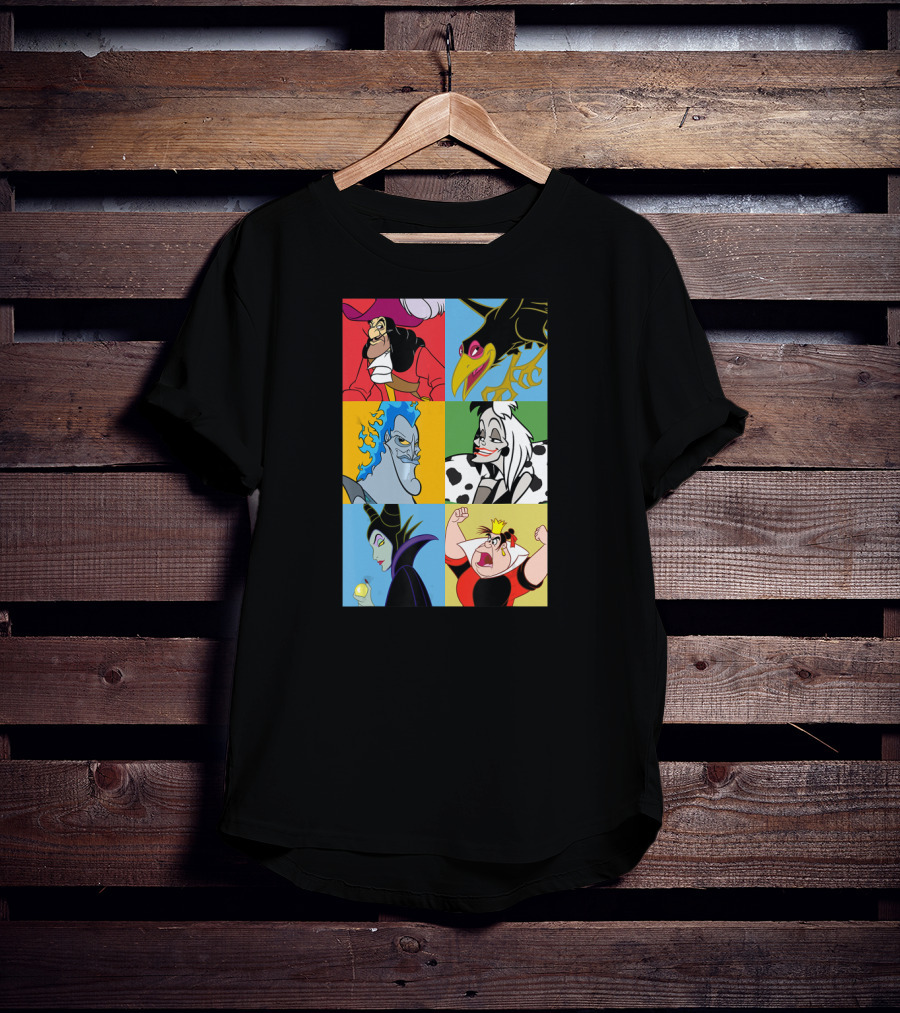 Disney Villains Captain Hook Cruella De Vil Maleficent Hades Queen Of Hearts Diablo Crow T-Shirt